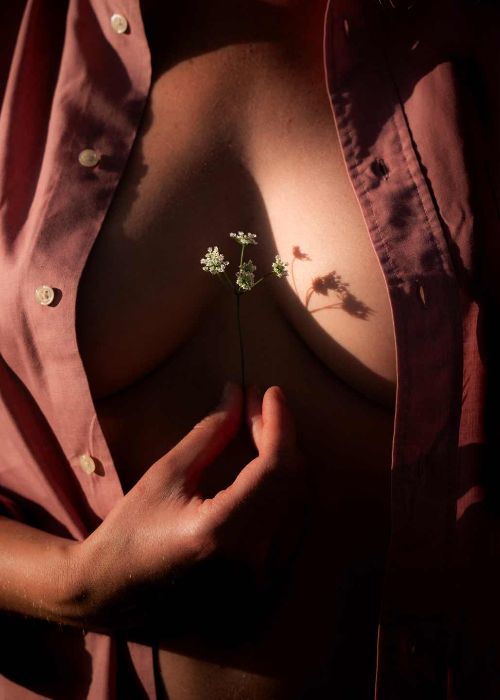 Portrait poitrine femme tenant une fleur
